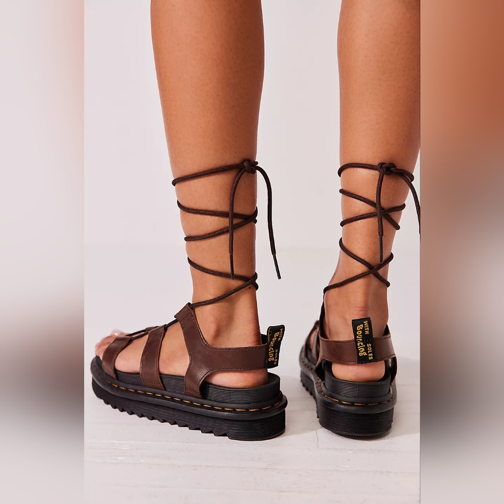NEW Dr. Martens Nartilla Gladiator Sandals Strappy Illusion Leather Dark Brown - Picture 3 of 8